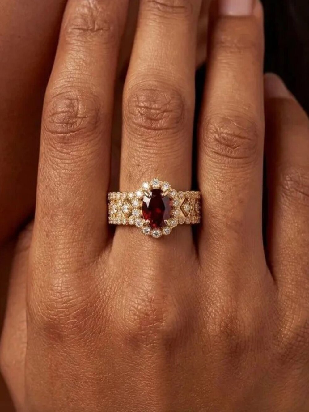 NEW 18k Yellow Gold Ruby Ring Diamond Ring Band